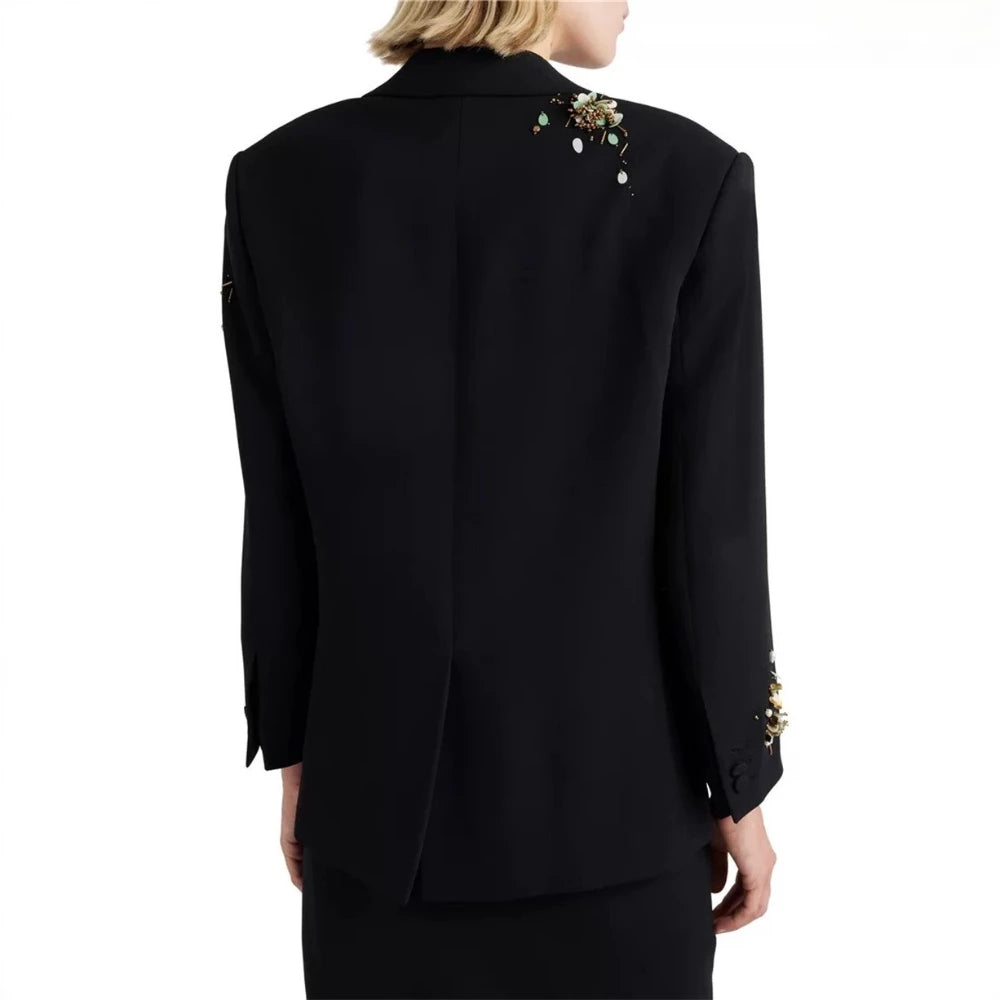 TWOTWINSTYLE Spliced Bead Two Piece Sets for Women Lapel Long Sleeve Patchwork Single Breasted Top High Waist Skirt Set Female