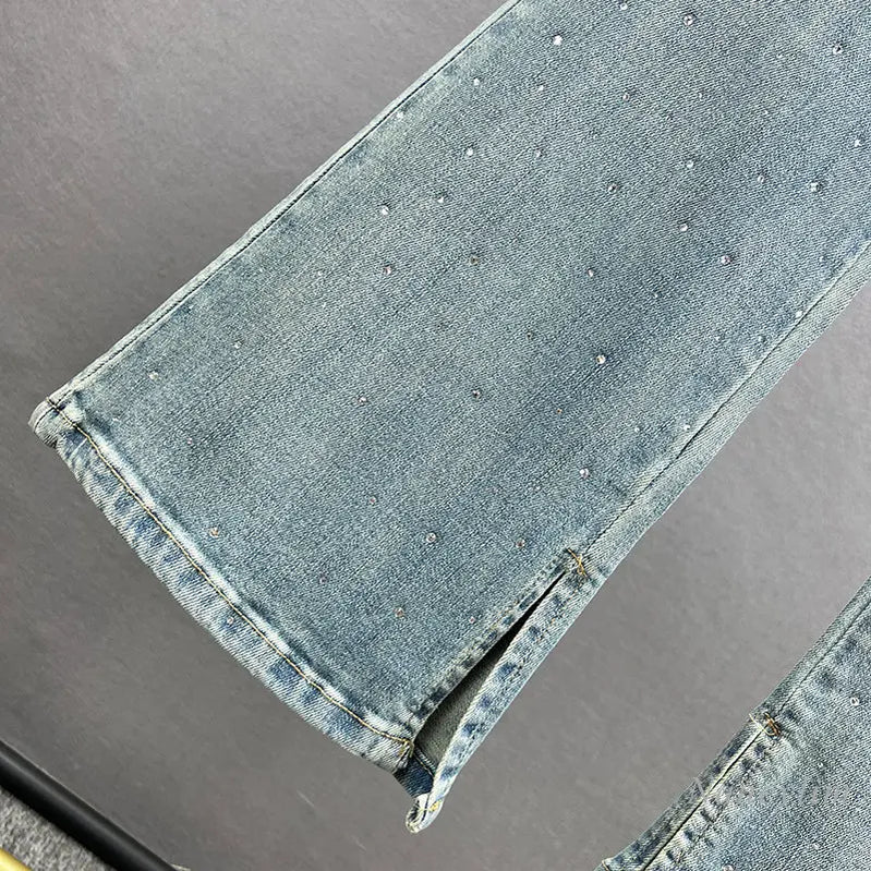 Skinny Jeans for Women Spring Cloth New High Waist Slimming Heavy Embroidery Hot Drilling Denim Pants Long Trousers