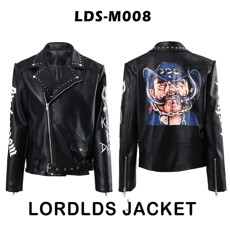 Men Leather Jacket 2024 Fashion Motorcycle Style Studded Punk Rock Cool Zipper Streetwear Biker Coats LDS-M008