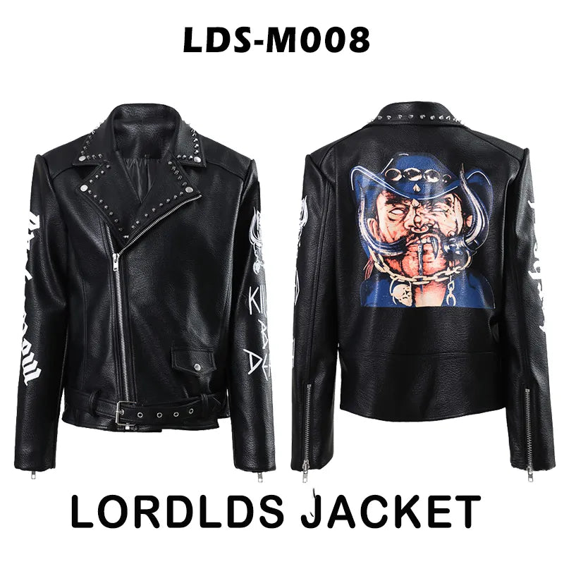 Men Leather Jacket 2024 Fashion Motorcycle Style Studded Punk Rock Cool Zipper Streetwear Biker Coats LDS-M008