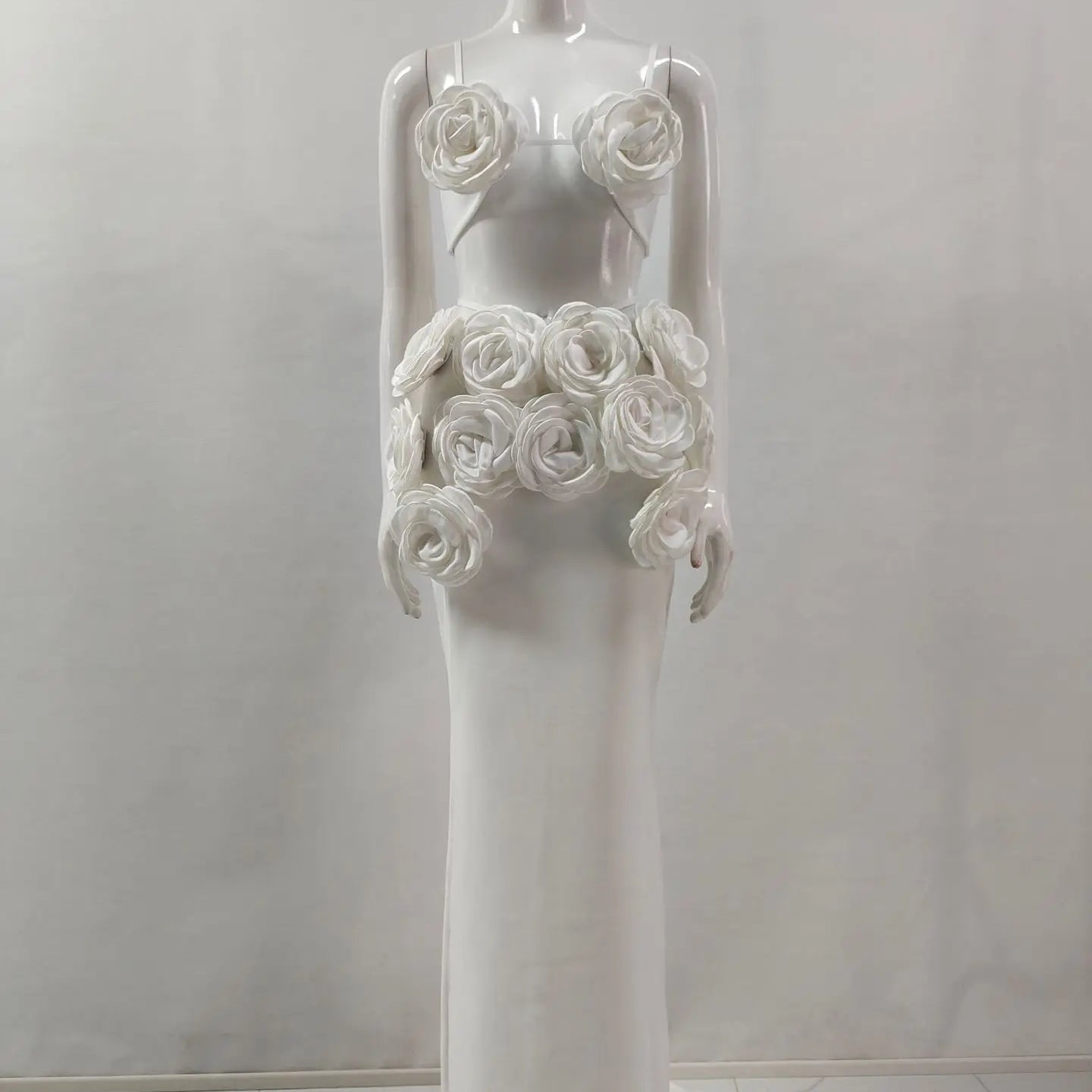 Black White Color Women Sexy Sleeveless V-Neck Bodycon 2 Pieces Bandage Long Dress Florals Celebrate Nightclub Party Outfit