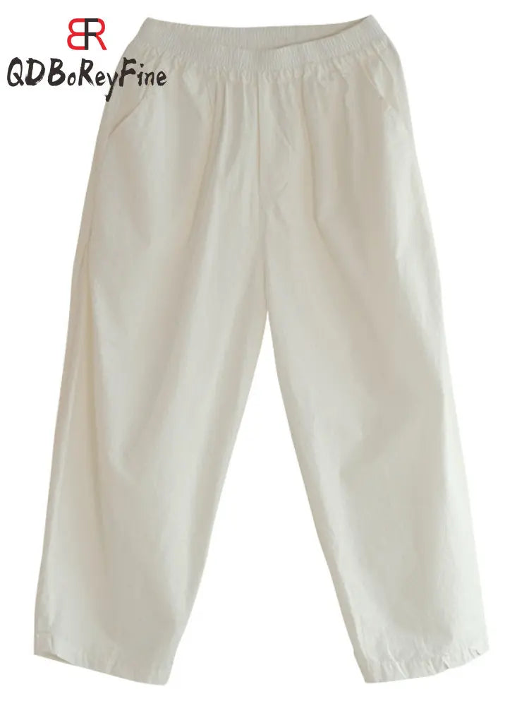Women Summer Pants New High Waist Wide Leg Retro Cropped Trousers Casual Loose Baggy Cotton Linen Pants for Women Bottoms