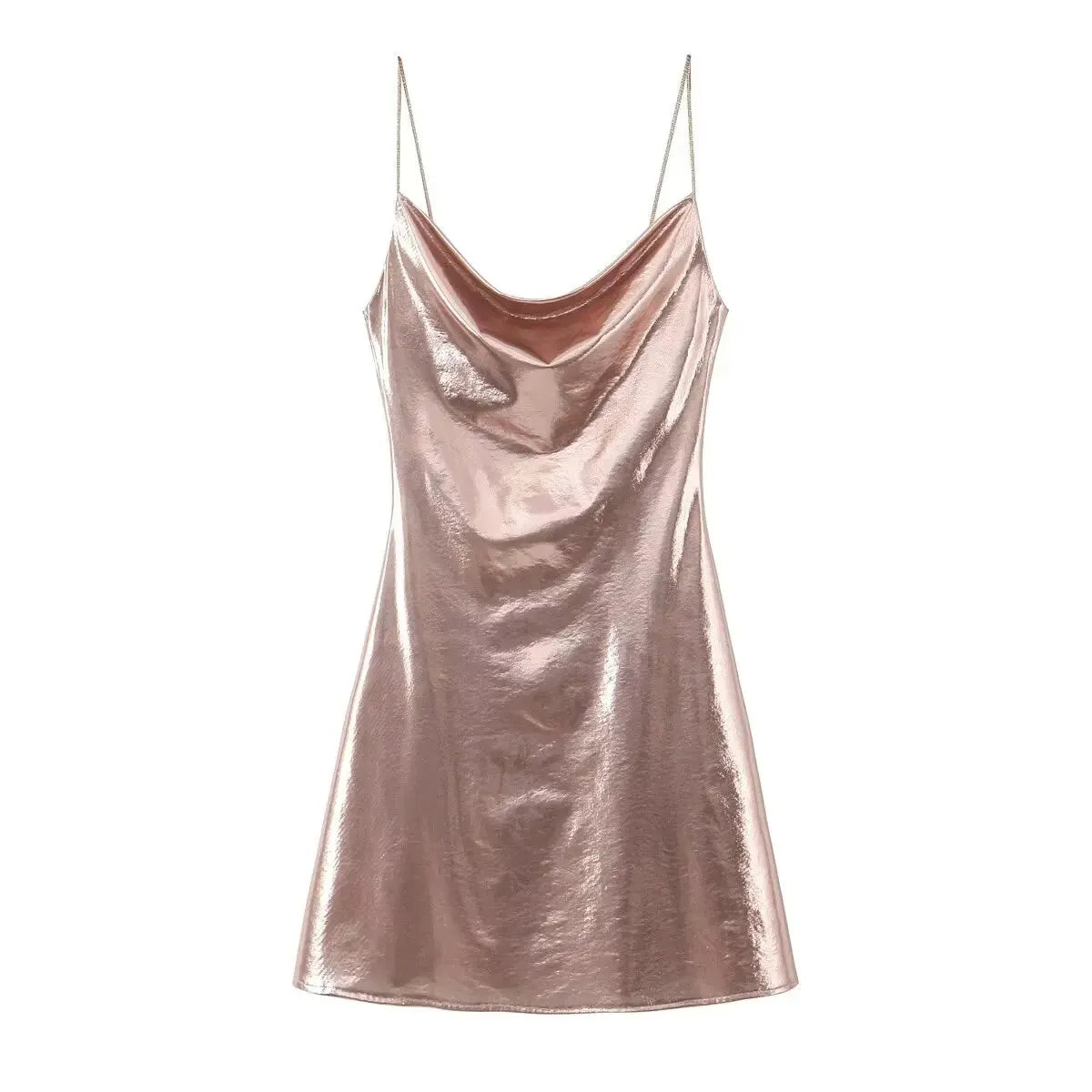 Summer Women Shinning Metallic Color Sling Mini Dress Female Chic Pleat Design Casual Slim Party Vestidos DS5000 DS5000FEN