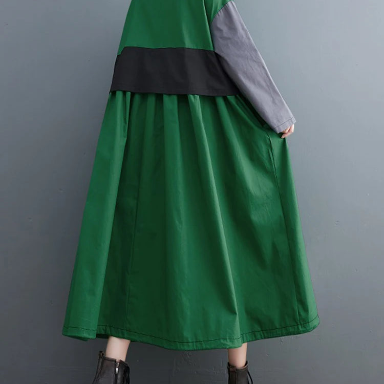 Patchwork Shirt Dresses For Women's Autumn Spring Minority Y2k Contrast big size Dress With Long Sleeve