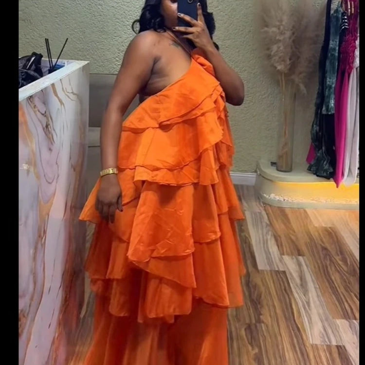 CM.YAYA Women Sleeveless Ruffles Loose Ball Gown Smock Strap Maxi Long Sexy Dress 2025 Birthday Vacation Party Dresses Vestidos