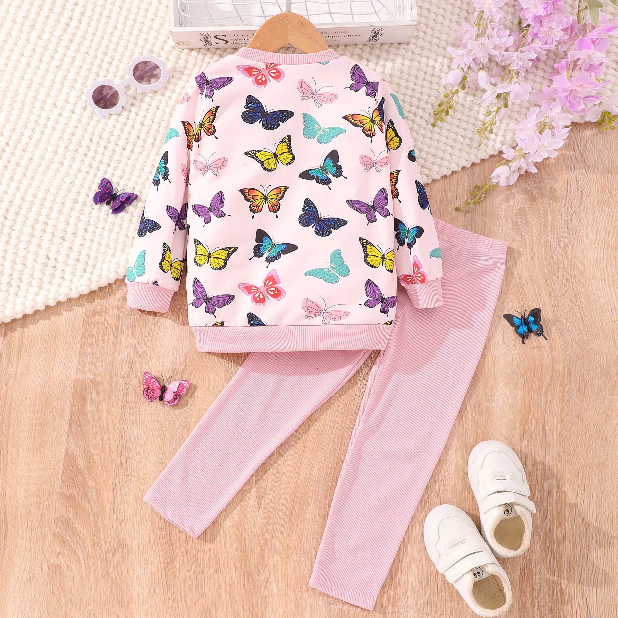 Children's Clothing Set 2-7 Y Autumn/Winter Fashion Flower Print Long Sleeve Top+Pants Two Piece Girls' Set