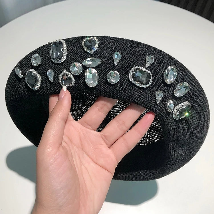 Berets Women Hat Brimless Stretchy Comfortable Rhinestone Y2K Cap Autumn Female Flat Color Cotton