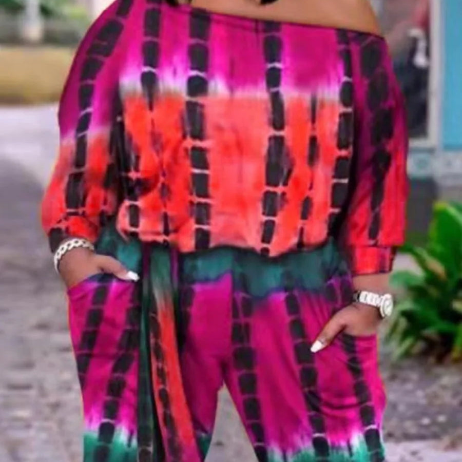 LW Plus Size shorts Two pieces sets casual long sleeve Tie Dye Bandage Top + Shorts Set 2024 NEW Spring summer Fashion 2pcs set