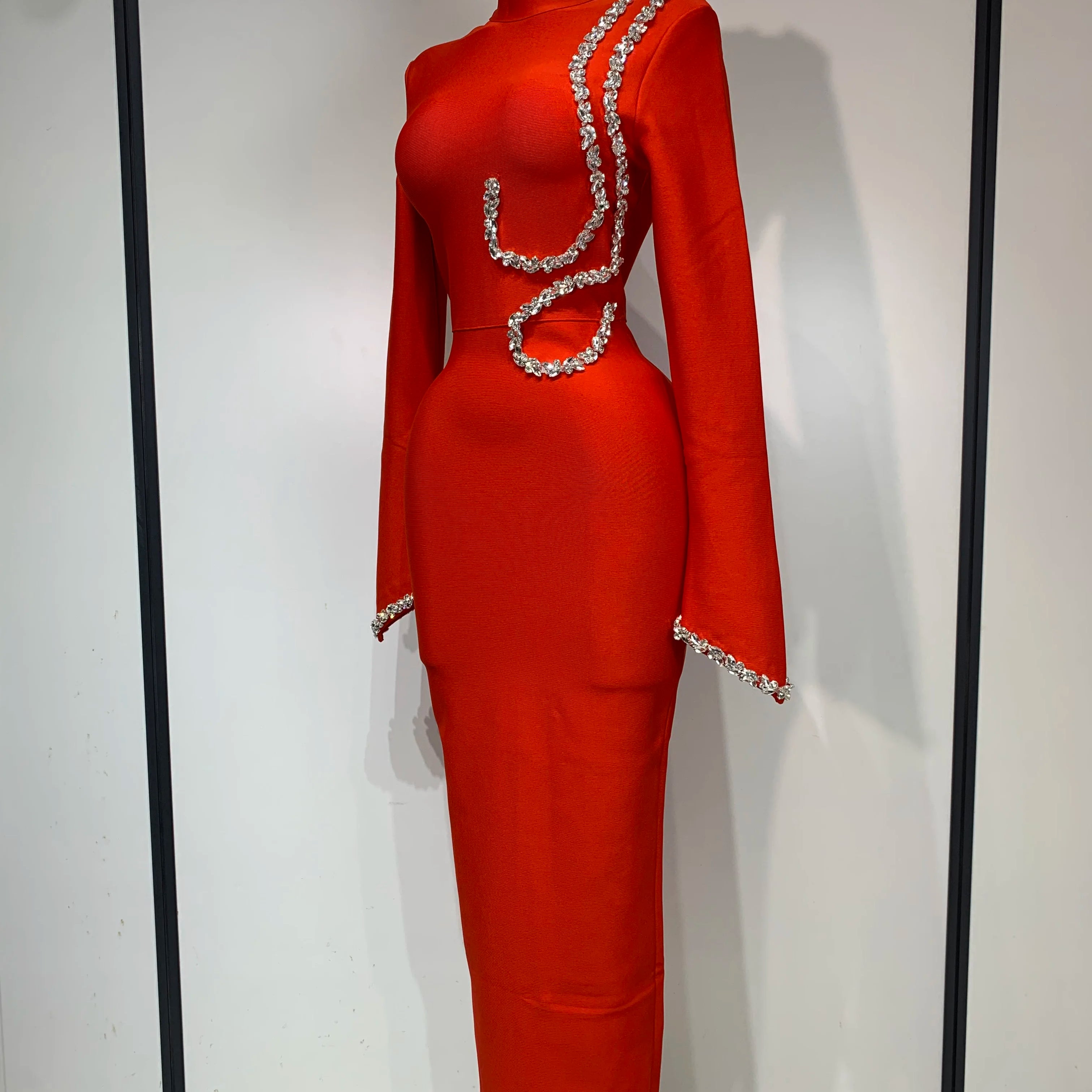 Women Sexy Long Sleeve Diamonds Maxi Long Bodycon Bandage Dress 2025 Celebrity Elegant Evening Party Luxury Birthday Dresses