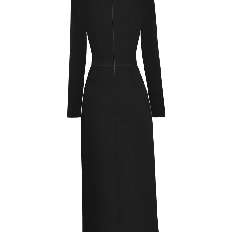 Runway Autumn Midi Dresses for Women Elegant Black Green Vestidos Long Sleeve Straight Party Robe Femme Plus Size XXL