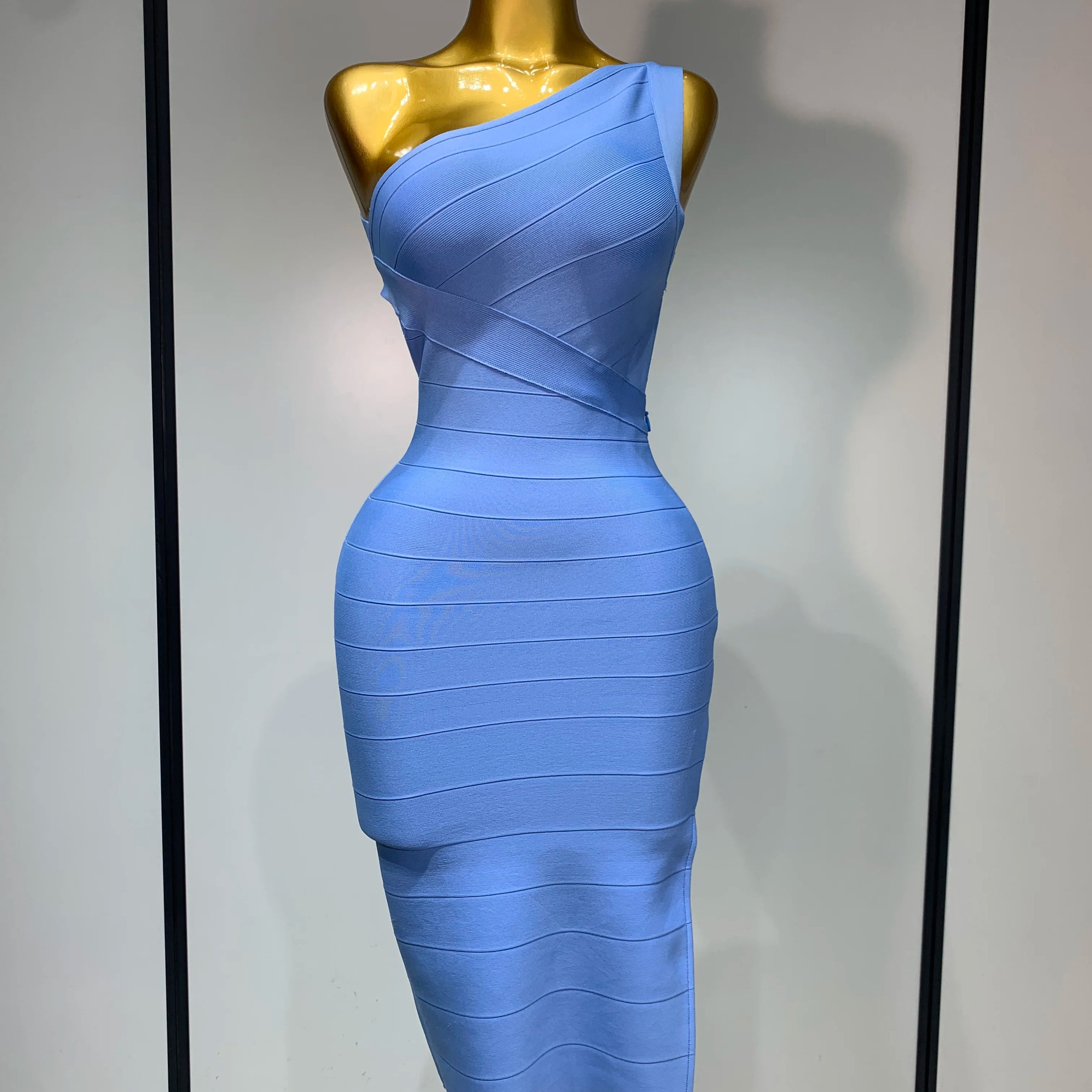 Women Bodycon Bandage Dress One Shoulder Sleeveless Sexy Backless Dress Cocktail Evening Party Vestidos Luxury Birthday Dresses
