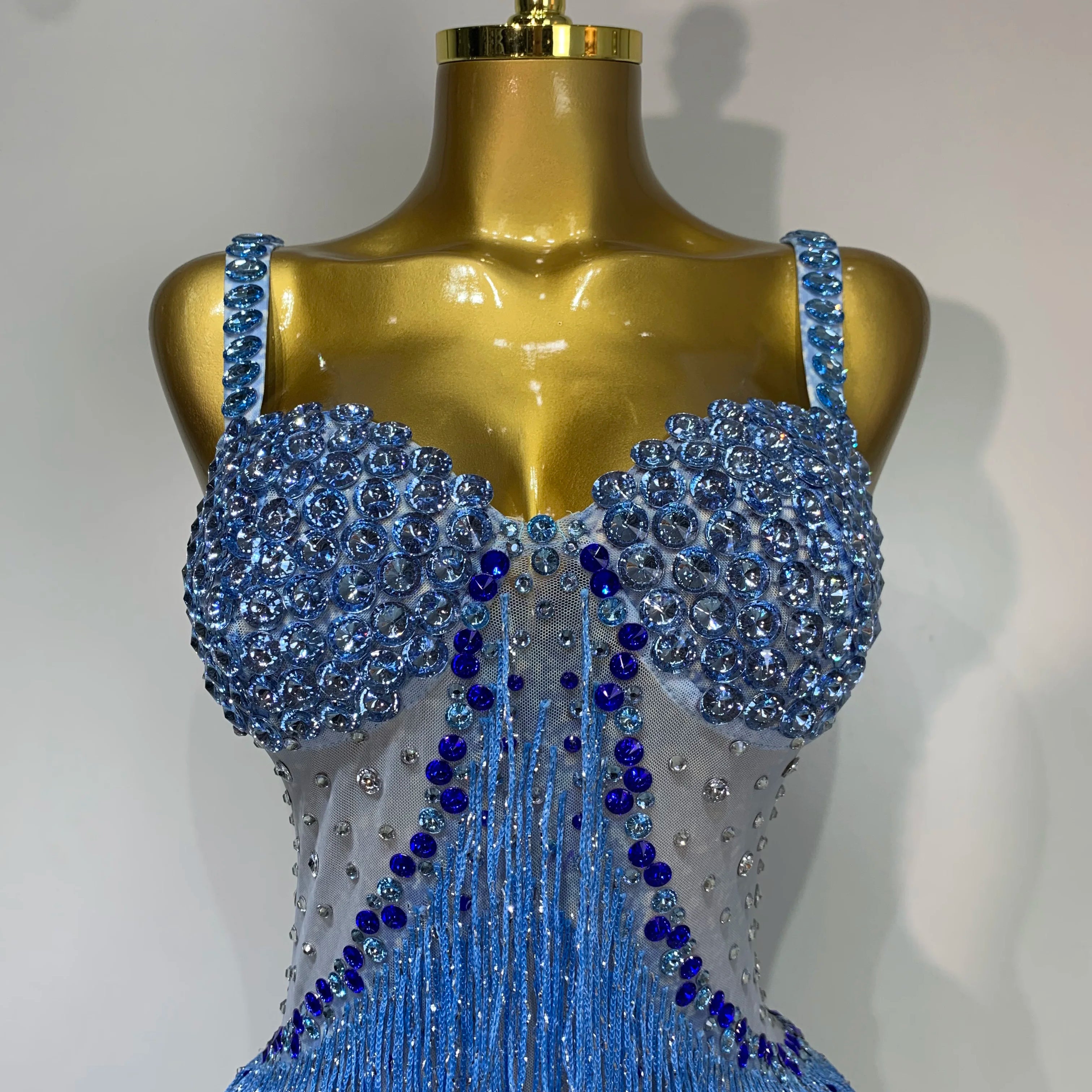 Vestido longo longo com franjas e strass brilhantes, feminino, sexy, transparente, elegante, para festa de aniversário, sessão de fotos