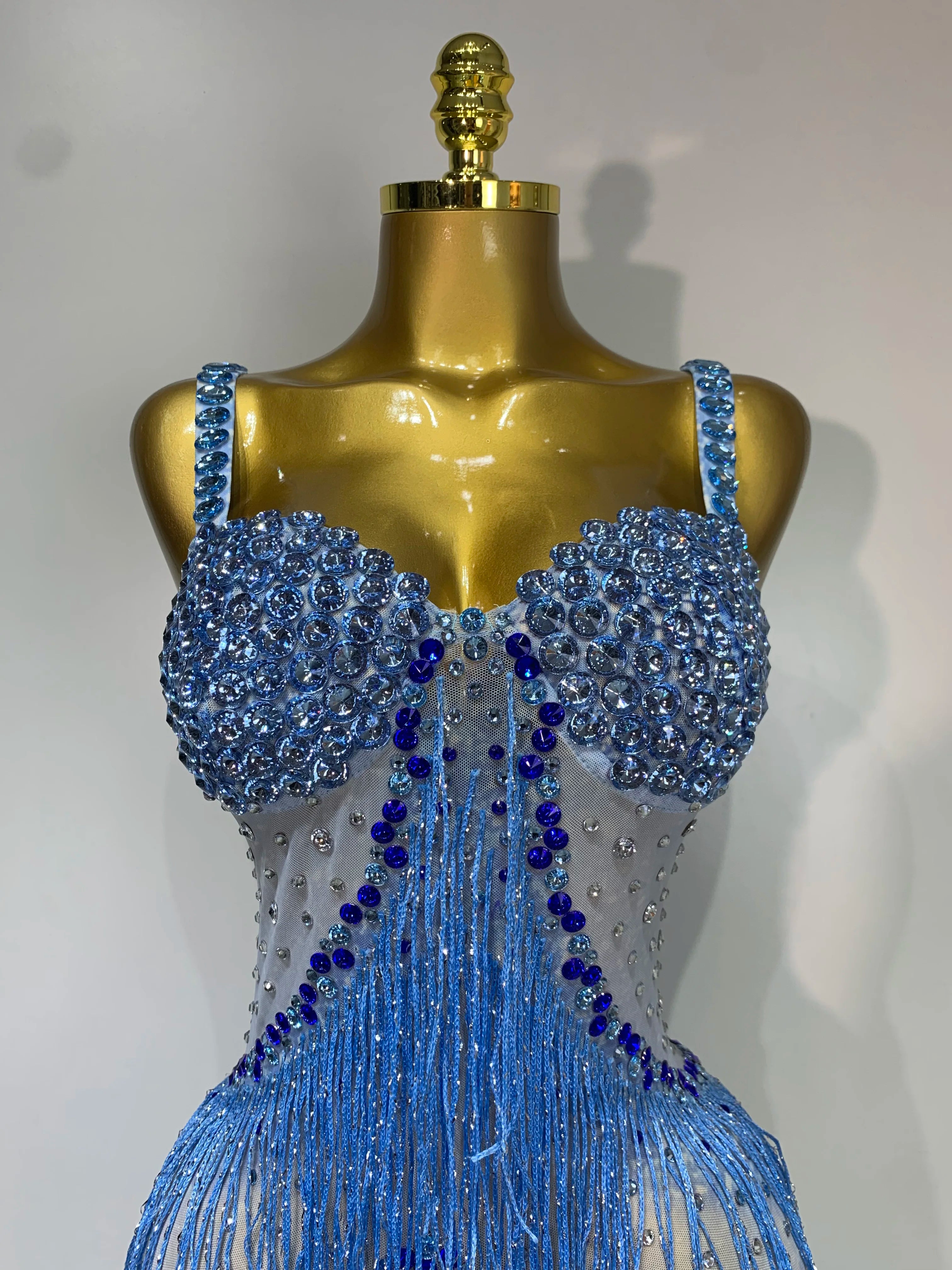 Vestido longo longo com franjas e strass brilhantes, feminino, sexy, transparente, elegante, para festa de aniversário, sessão de fotos