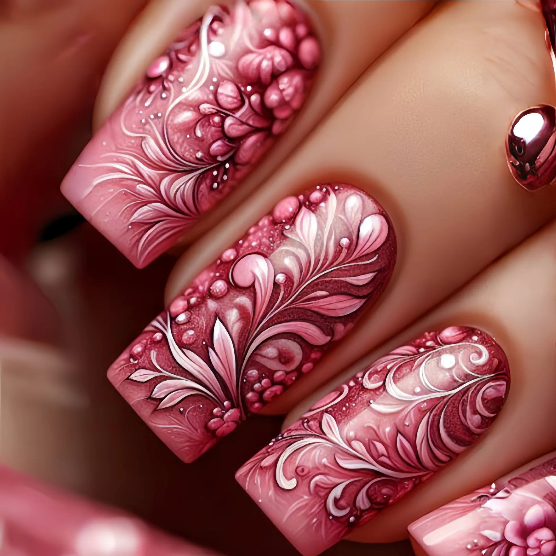 24pcs/set Medium Long fake nails for Spring summer beautiful flowers mushroom bees cute almond square tips press on false nails