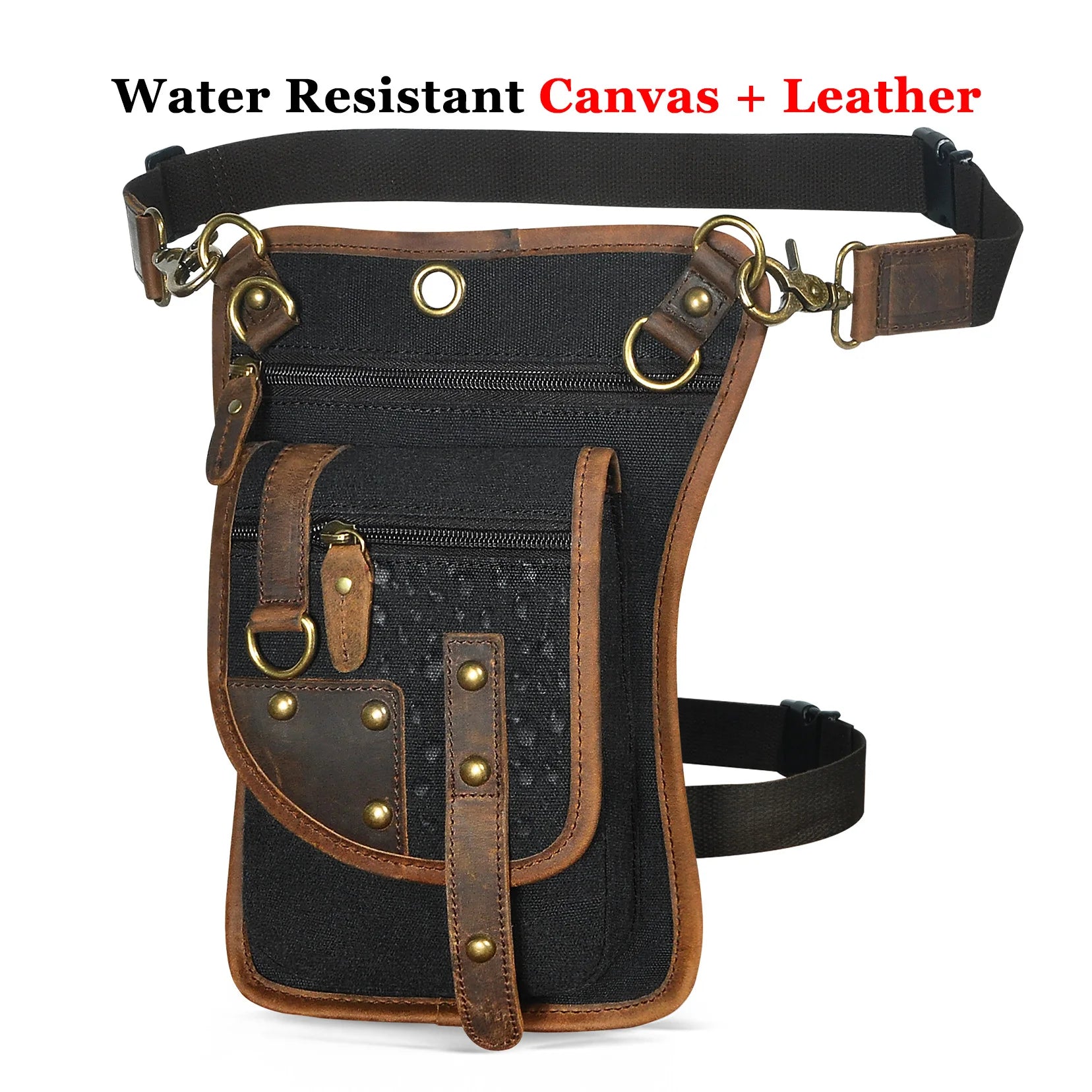 Original Leather Multifunction Men Travel Shoulder Crossbody Messenger Bag Hook Belt Waist Pack Drop Leg Phone Case Bag canvas-black