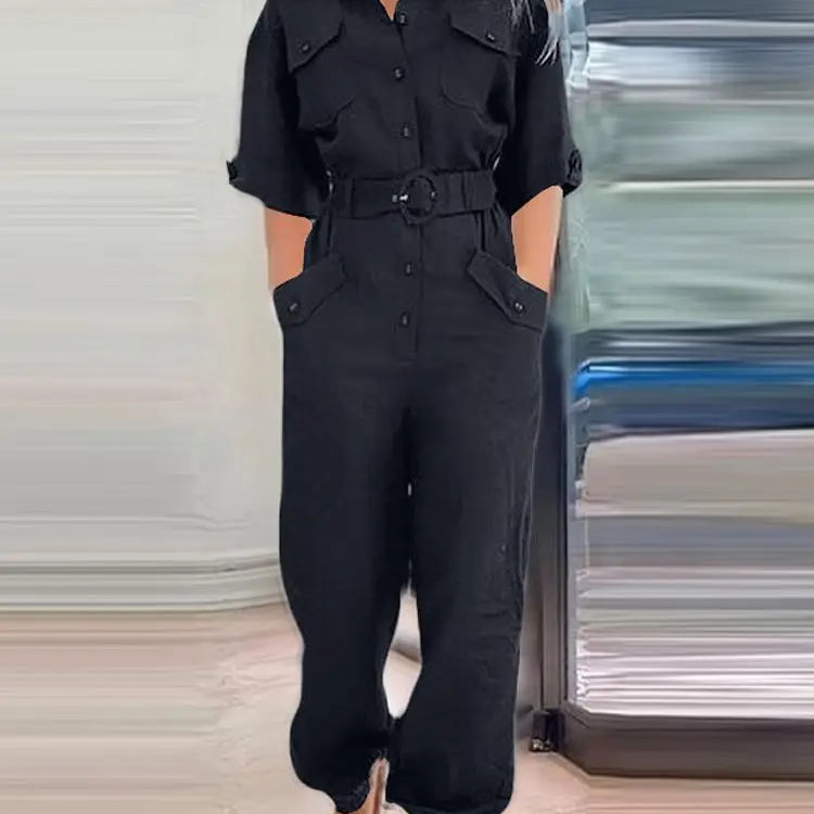 ZANZEA Summer Fashion Work Jumpsuits Woman Lapel Neck Cargo Playsuits Female Elegant OL Party Rompers Loose Pant Oversized 2024 Dark Blue