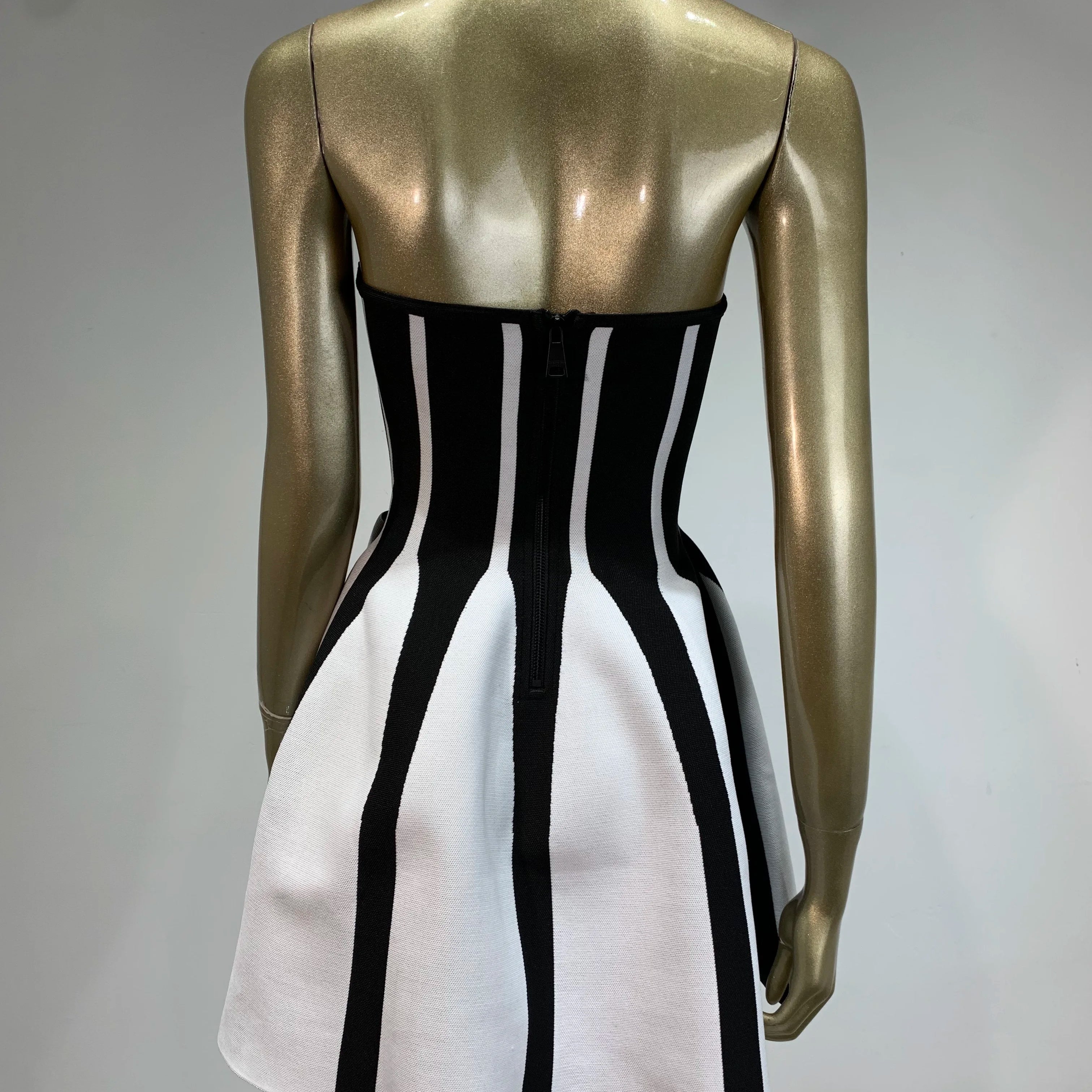 Women Celebrity Sexy Backless Halter Striped A Line Mini Jacquard Bodycon Bandage Dress 2025 Elegant Evening Club Party Outfit