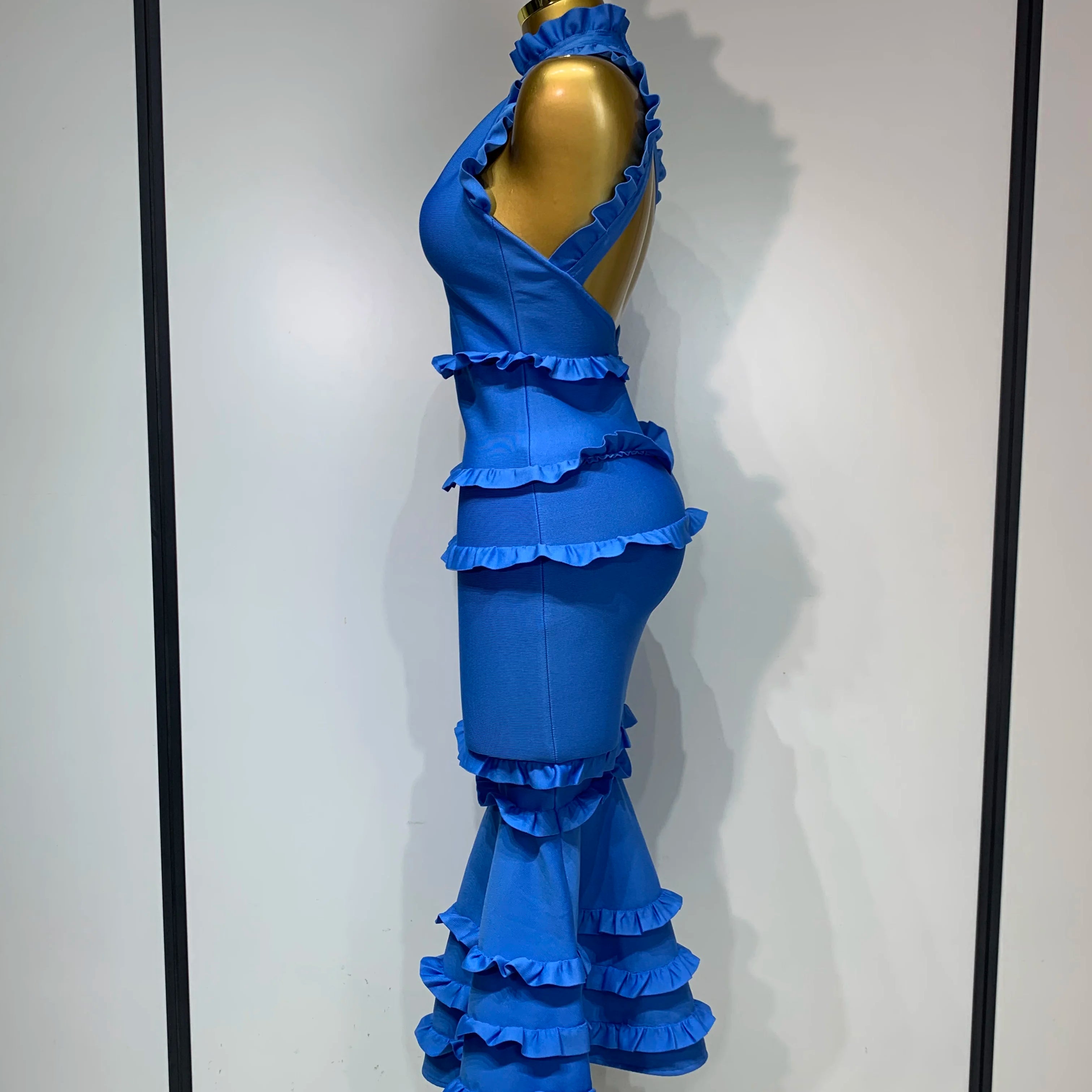 Women Sexy Backless Ruffles Bodycon Bandage Mermaid Dress 2025 Celebrate Evening Party Luxury Birthday Wedding Guest Dress