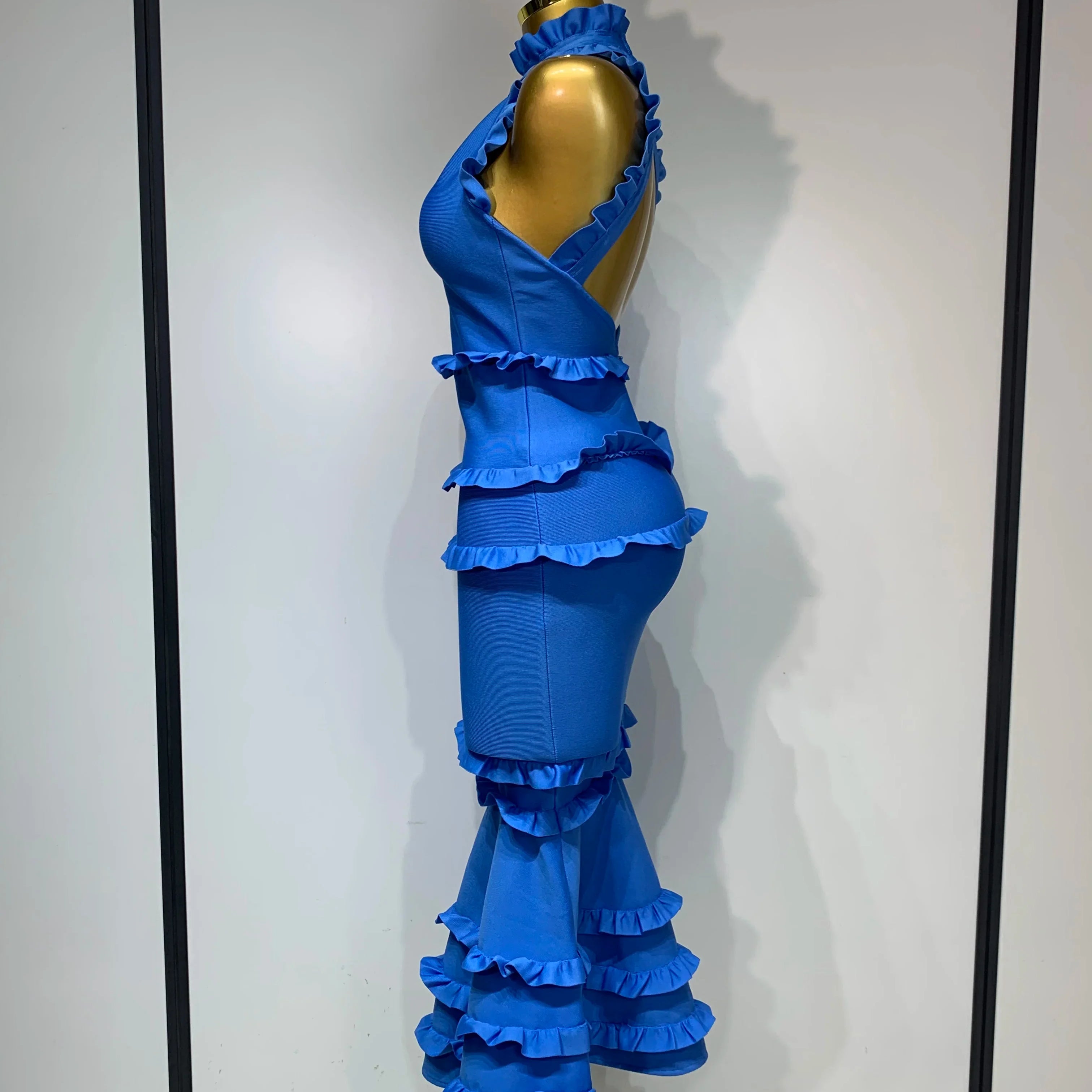 Women Sexy Backless Ruffles Bodycon Bandage Mermaid Dress  Celebrate Evening Party Luxury Birthday Wedding Guest Dress