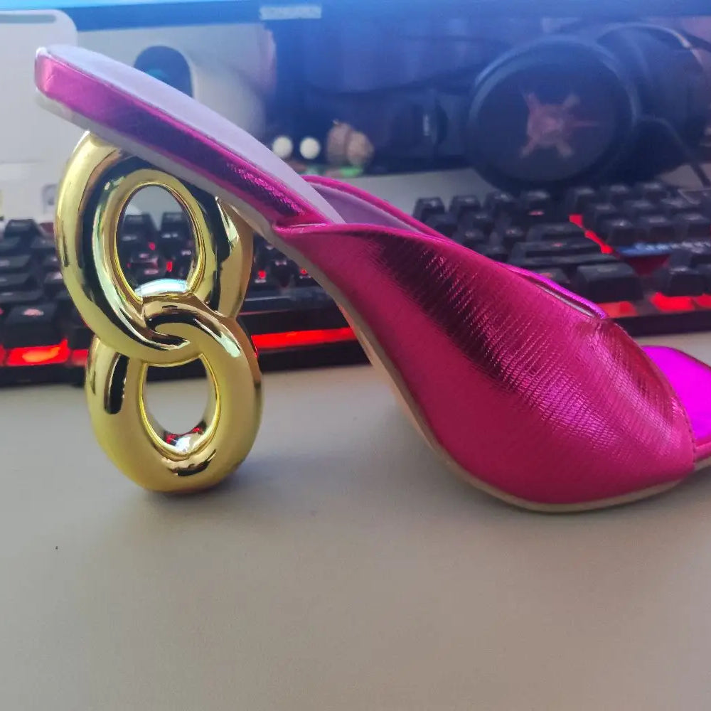 Open Toe High Heels Shoes Sandals Women Slides New Summer Brand Pumps Shoes Party Designer Dress Women Slippers Zapatillas Rosy Red