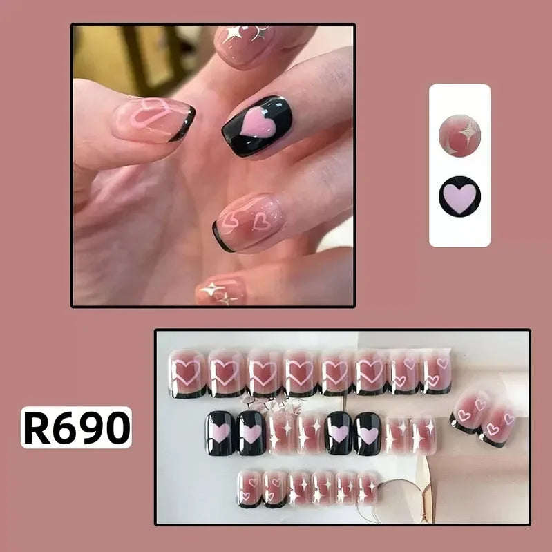 24Pcs/set French Gold Border Nail Elegant&Trendy Wearable Nails for Women Girl New Edition Removable Nail