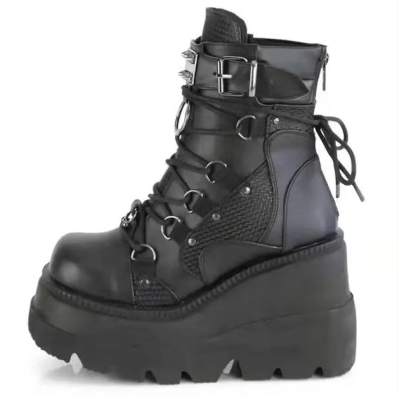 Big size 43 Brand Platform Designer Goth Cool Motorcyle Women Boots Punk Street Zipper Elastic Band Black Ladies Shoes