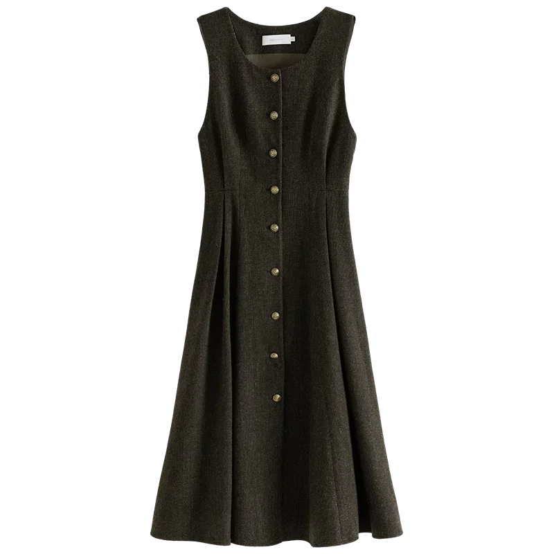 French Retro Plaid Inner Dress for Women Autumn and Winter Pure Woolen Elegant Style Vest Dress Female 20.4 Wool