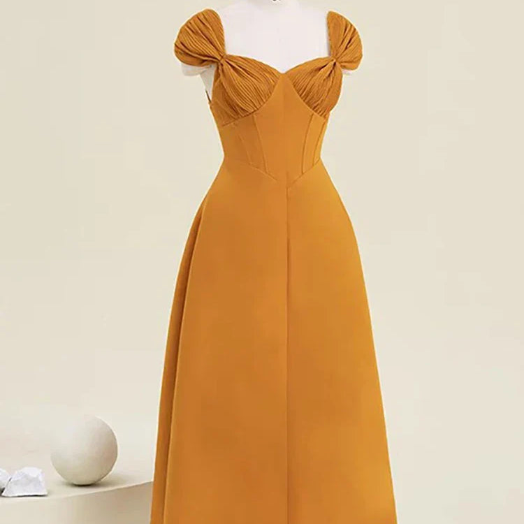 DEAT Women's Dress Bowkont Square Collar Pleated Sleeveless Waist Backless Casual Dresses Spring New Fashion 13DB3266 Orange