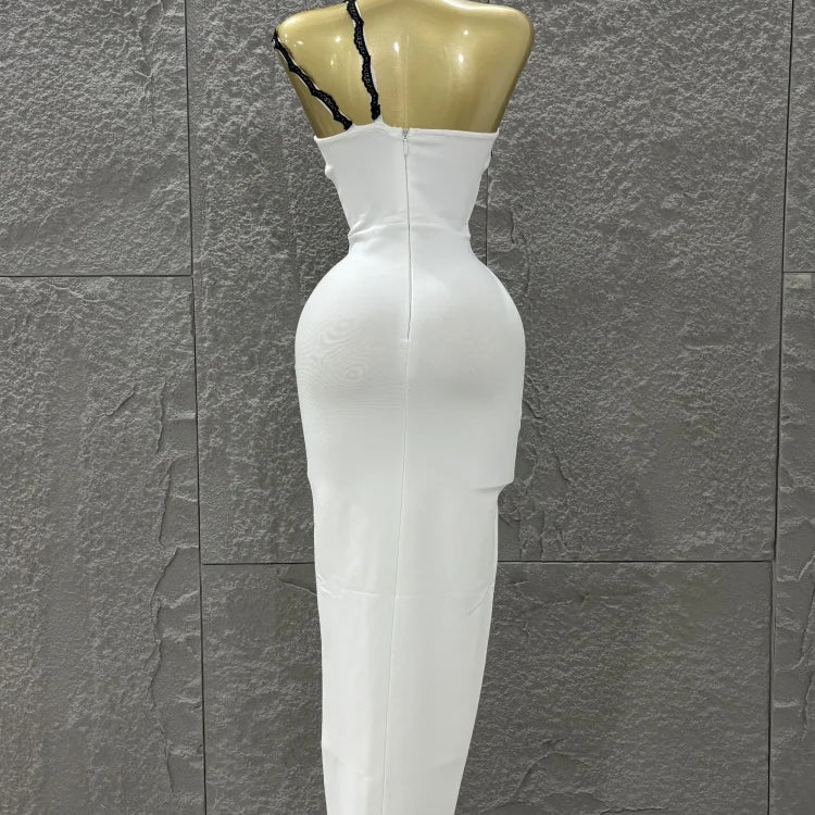 Top Quality Women Sexy One Shoulder Black Lace Bodycon Long Bandage Dress Fashion Celebrate Evening Party Birthday Outfit