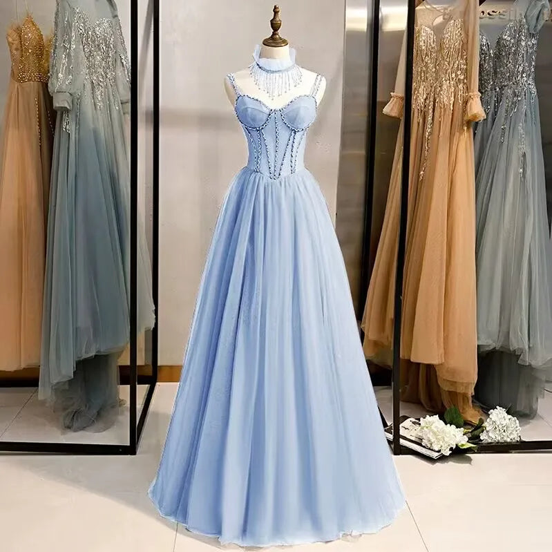 Prom Party Dresses Sexy See-Through Bodice Floor Length Evening Dress Formal Occasion Gown