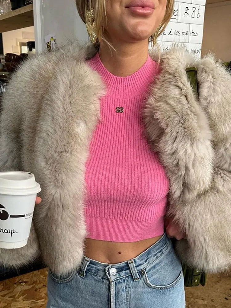 Fur Coat Women Warm Furry Long Sleeve Loose V-neek Female Outwear Autumn Winter New Fashion Street All Match Lady Overcoat