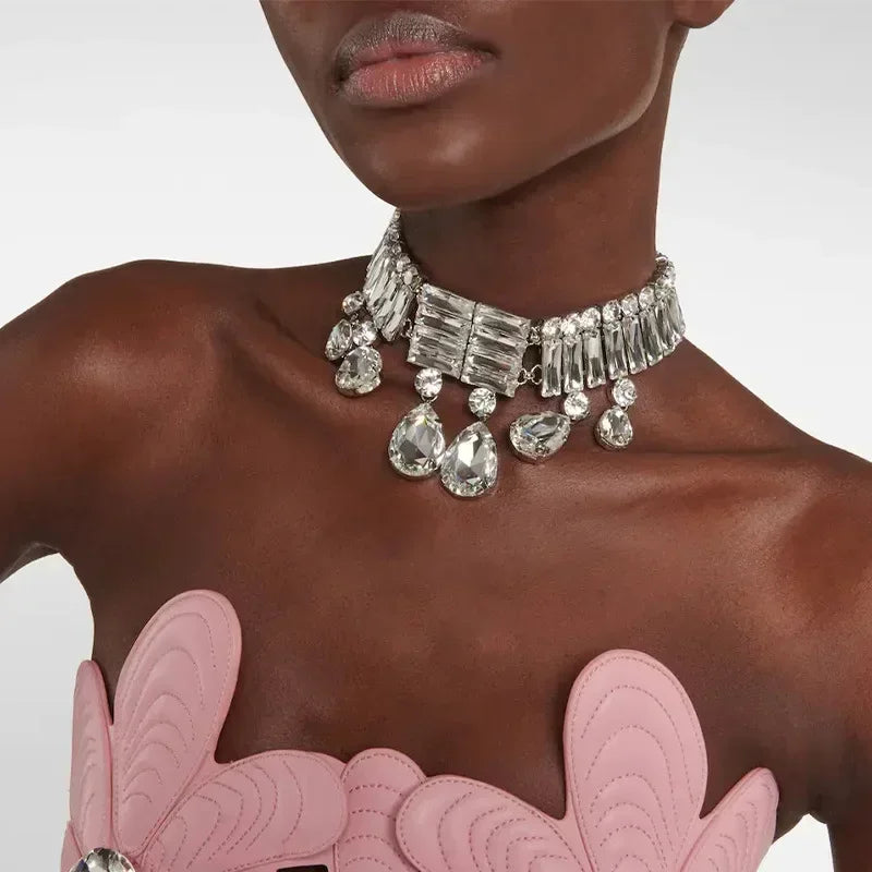 Exaggerate Large Crystal Choker Neckalce Statement Accessories Luxury Water Drop Rhinestone Collar Choker for Women