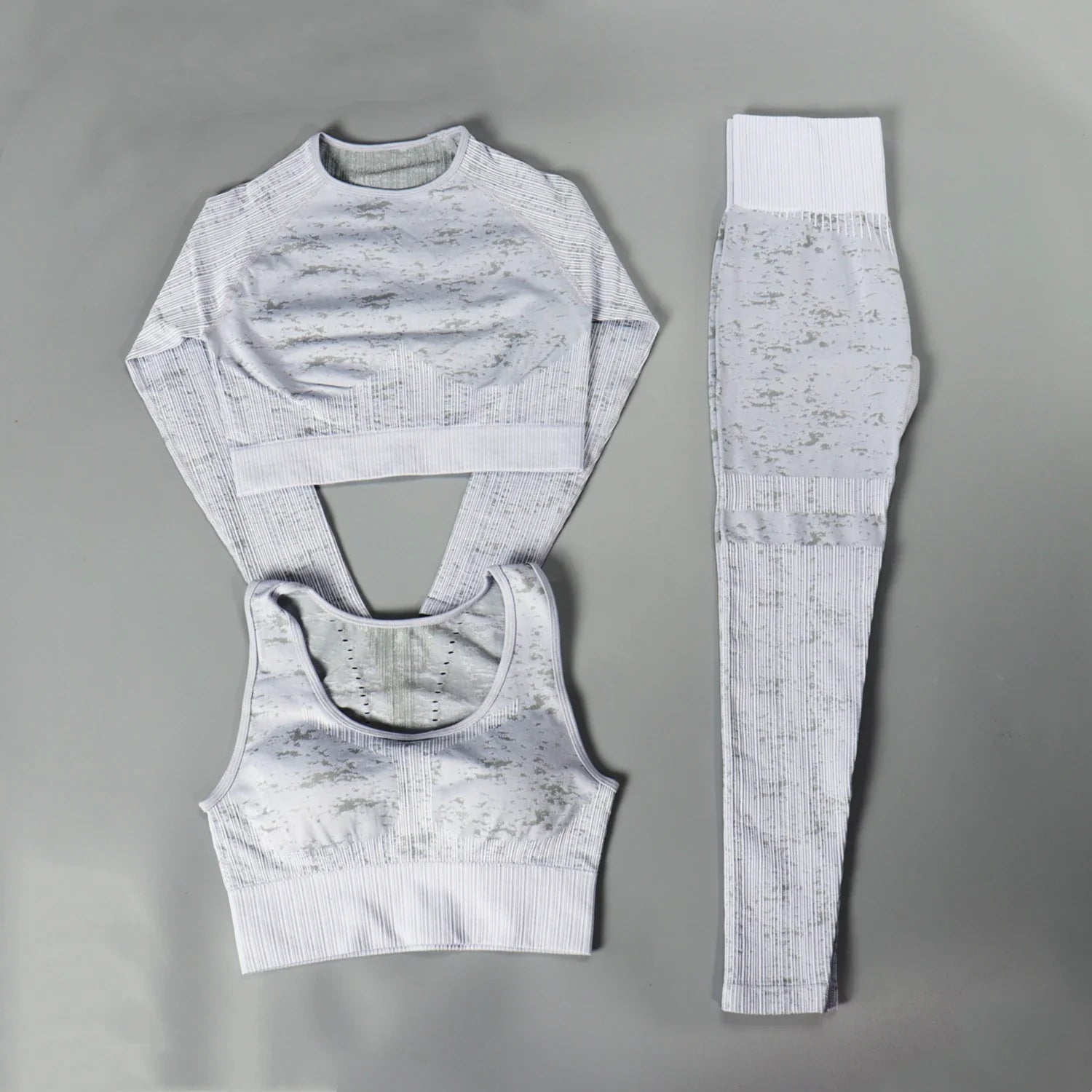 Rid Seamless Yoga Set Women 2pcs Two Piece Long Sleeve Crop Top T-Shirt Leggings Outfit Clothes Gym Wear Fitness Suit Sport Sets 3pcs Gray Set