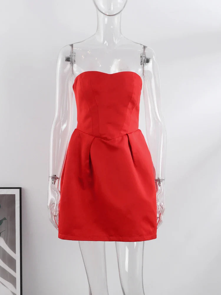 Sexy Strapless Party Dress Women Elegant Red Backless Sleeveless Slim Petal Dresses Female Spring Evening Club Vestidos