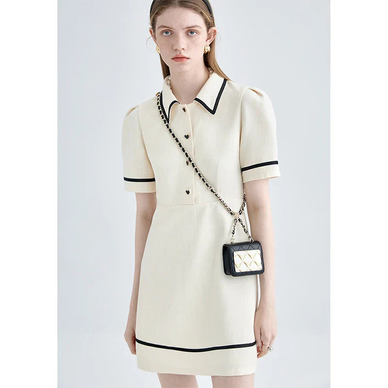 Women's Summer Puff Sleeves Turndown Collar Polo Shirt Dress French Cute Classic Preppy Style Golf Tennis Mini Dresses Y2K