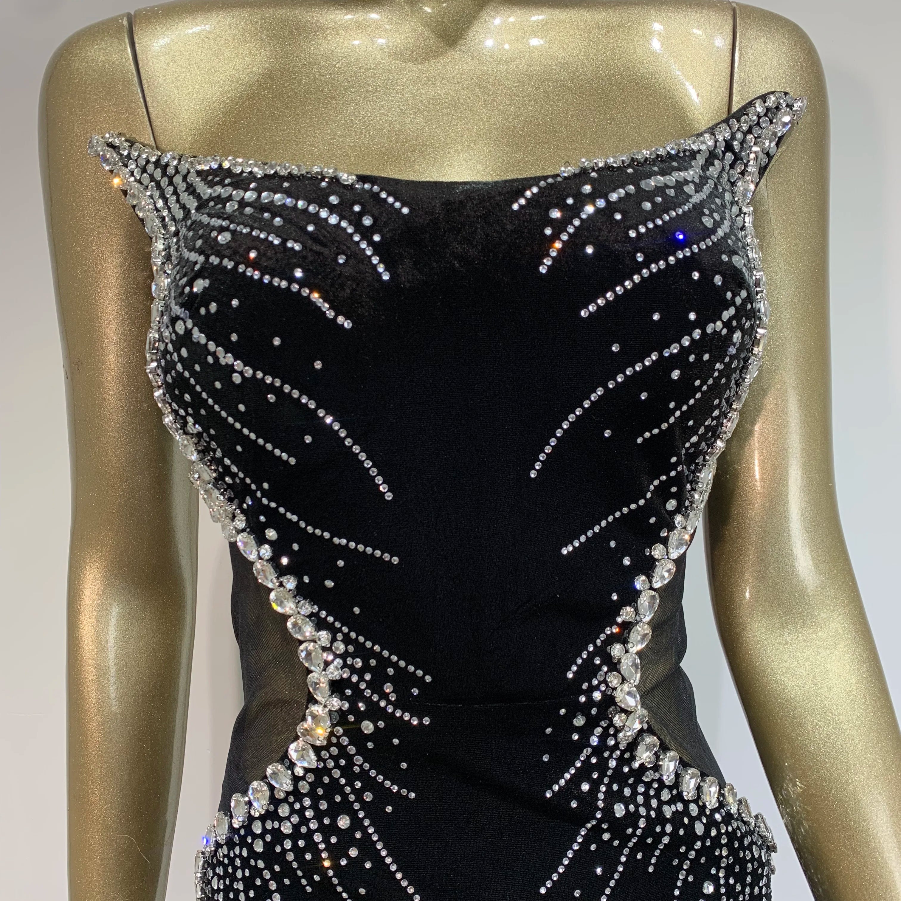 Women Luxury Sexy Strapless Diamonds Crystal Black Maxi Long Gowns Dress 2024 Elegant Evening Party Club Dress Vestido