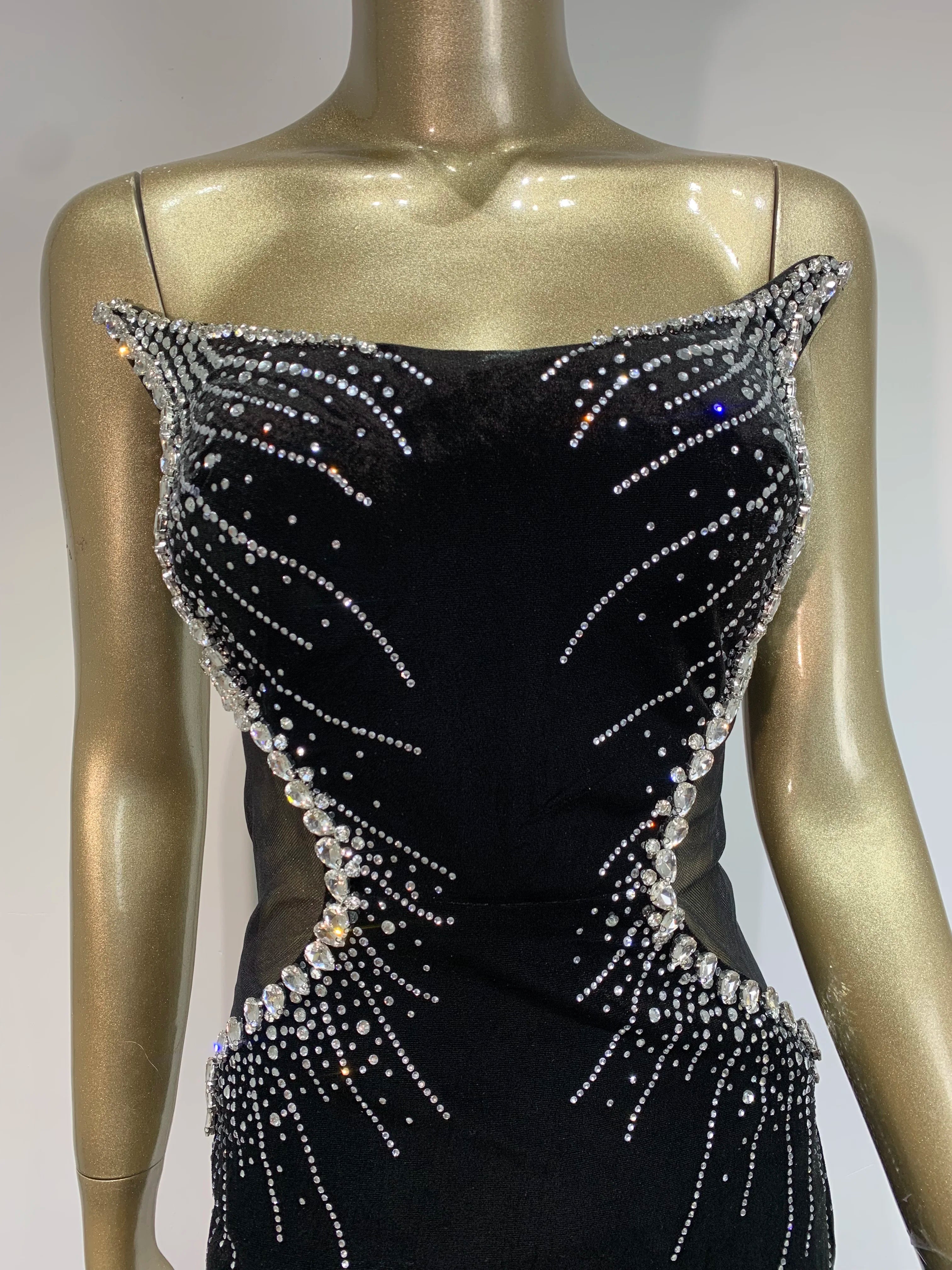 Women Luxury Sexy Strapless Diamonds Crystal Black Maxi Long Gowns Dress 2024 Elegant Evening Party Club Dress Vestido