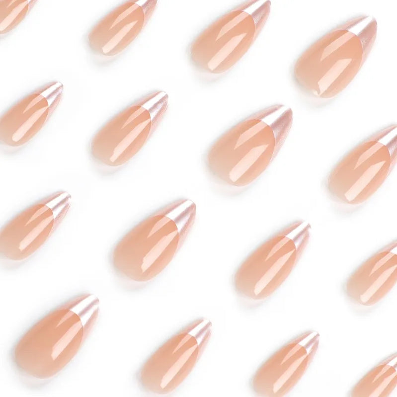 24Pcs Almond-Shaped Press-On Nails Simple&Elegant Reusable Minimalist Fake Nails with French Tips for Women&Girls Daily Wear