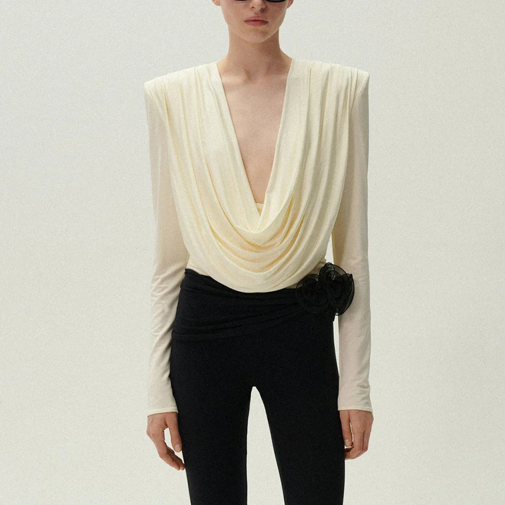 Slim Two Piece Set For Women Swinging Collar Long Sleeve Top High Waist Spliced Appliques Pant Casual Sets Female