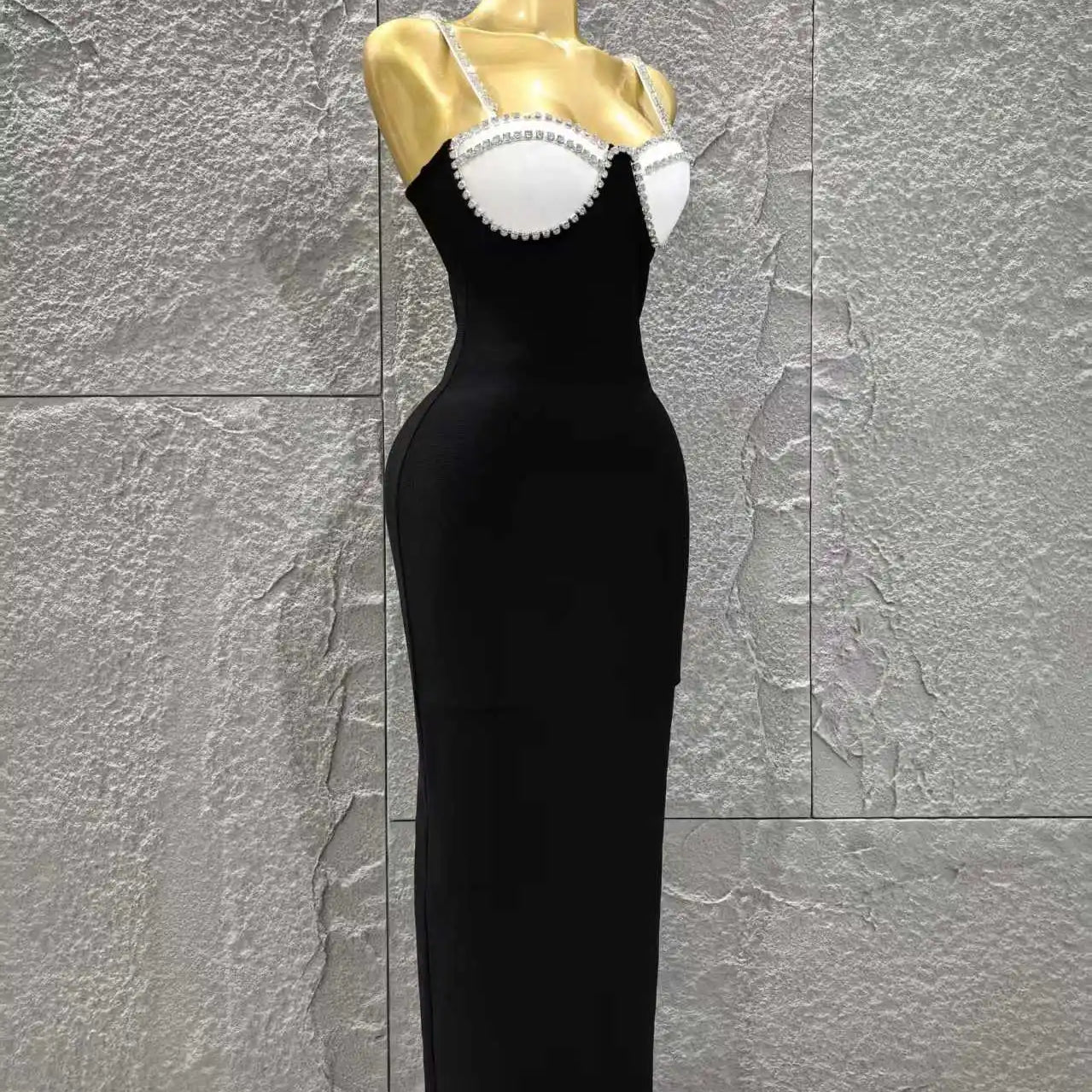 Black Red Color Women Sleeveless Sexy Strap Square Collar Bodycon Long Bandage Dress Celebrate Nightclub Party Red Carpet Dress