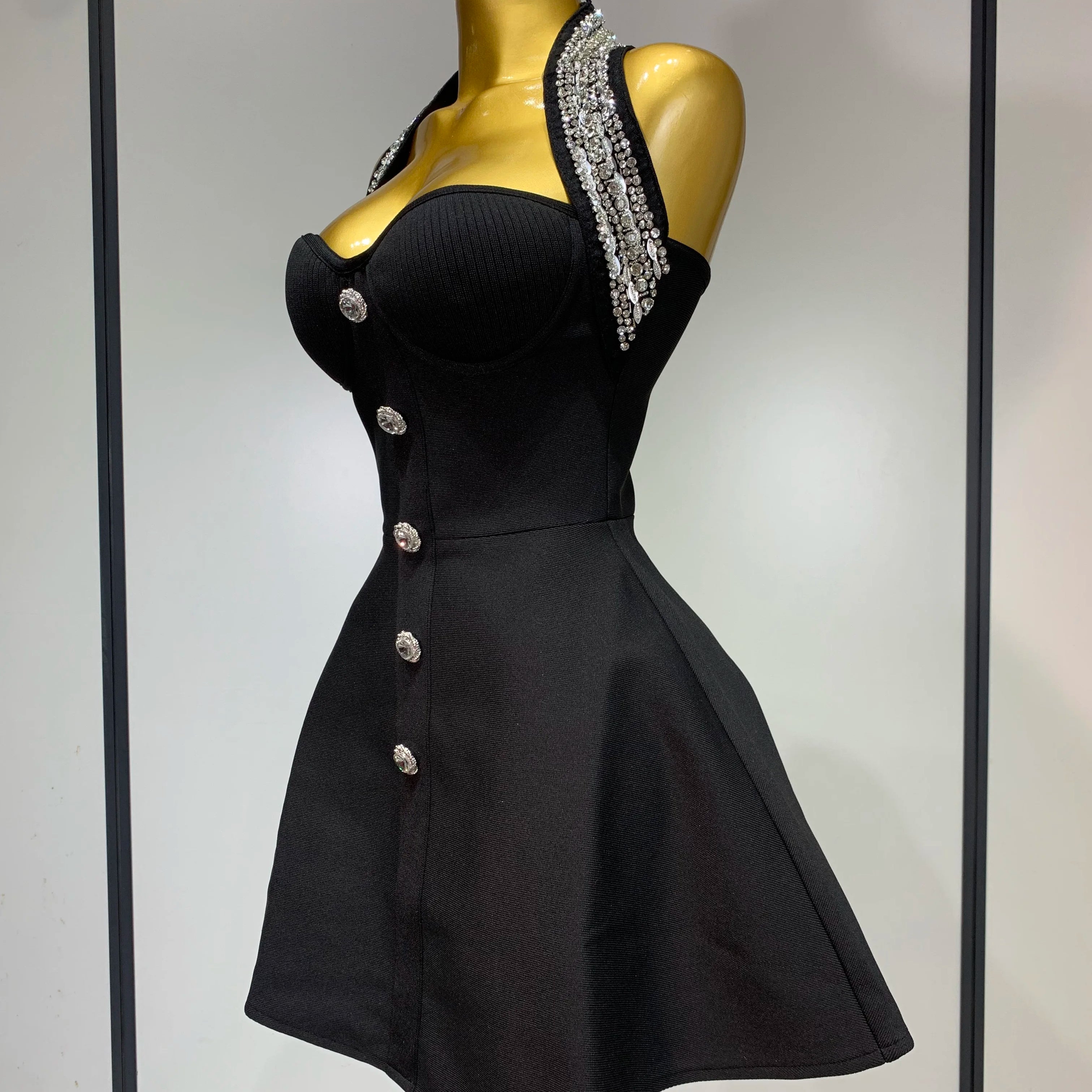 Fashion Women Luxury Party Dress Halter Sleeveless Backless Sparkly Rhinestone Bandage Dresses 2025 Elegant Evening Club Wear