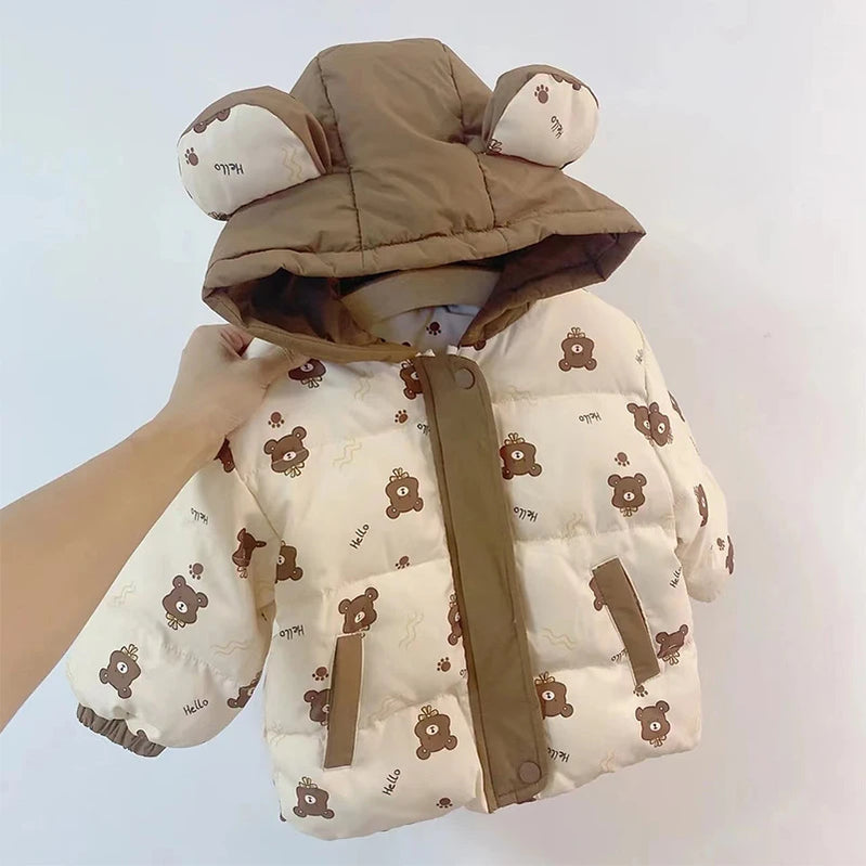 Winter Thickened Warm Hooded Jacket 1-7 Year Old Boys Girls Fashion Versatile Casual Printing Down Coat Children's Wear