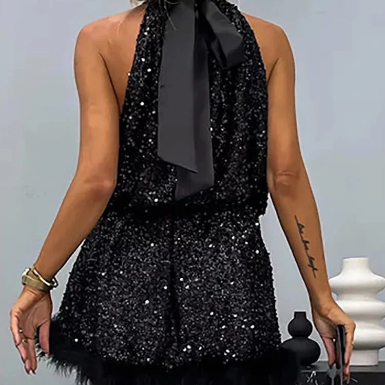 Sexy Party Club Tassel Patchwork Lady Dress Halter Sleeveless Slim Women Summer Dress Chic Off Shoulder Casual Lacing Up Dress