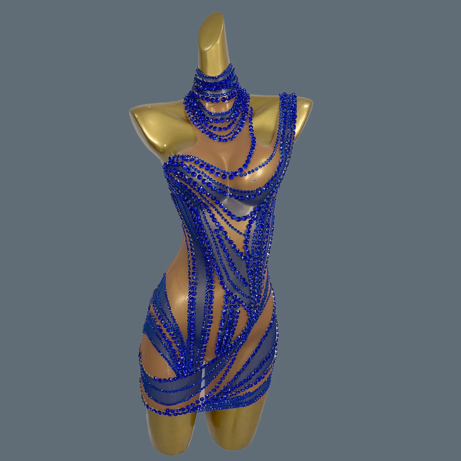 Sexy Women See Through Mesh Short Dress Sparkly Rhinestone Evening Prom Celebrate Birthday Dress Party Photography Wear Liuzhuan