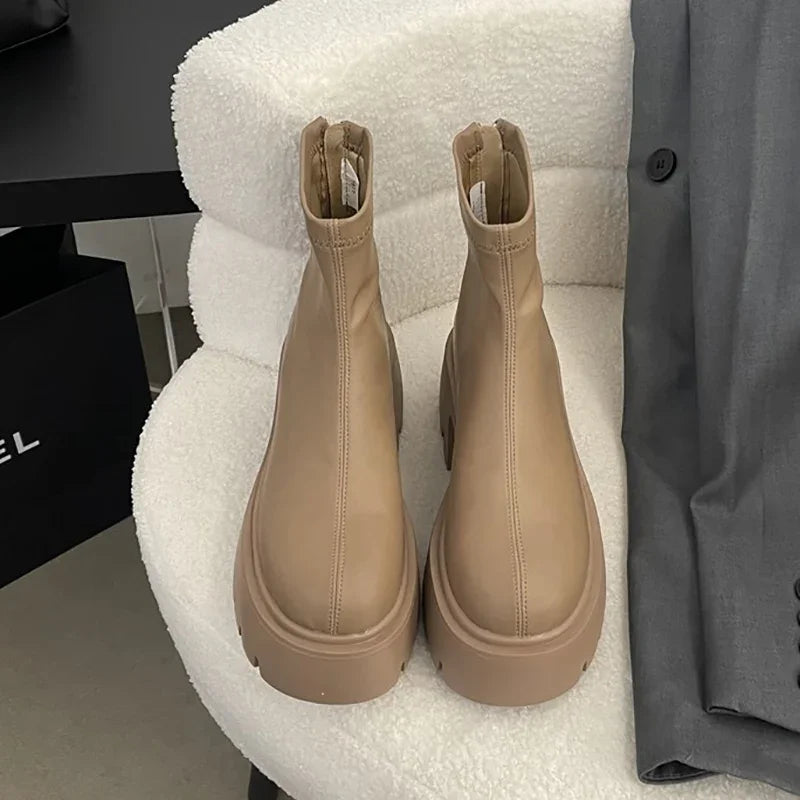 Winter Ankle Boots For Women Fashion Back Zippers Short Boots Female Elegant Platform Thick Bottom Women's Knight Botties khaki