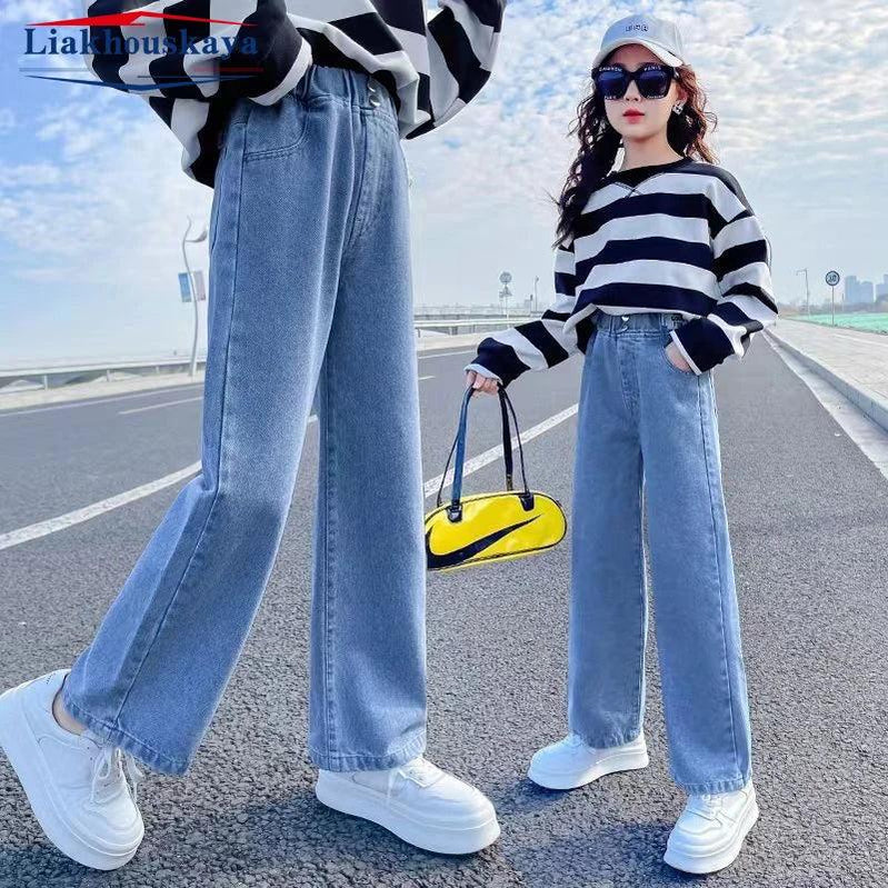 Girls Hole Sale Hanger Jeans Pants Kids Denim Trousers Casual Clothes For Teenagers Girl Spring Winter Trendy Children Clothes Double button Pants