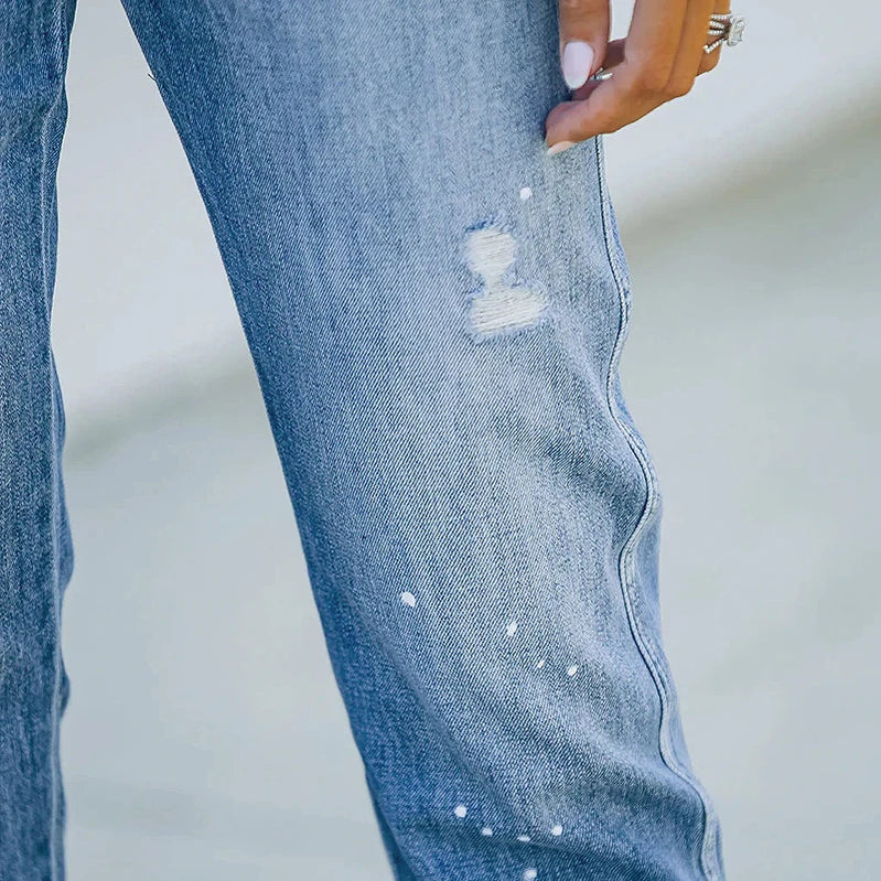 Women's Jeans Blue Stretch Hight Waist Casual Fashion Ripped Streetwear Denim Pencil Pants 2023 Trend