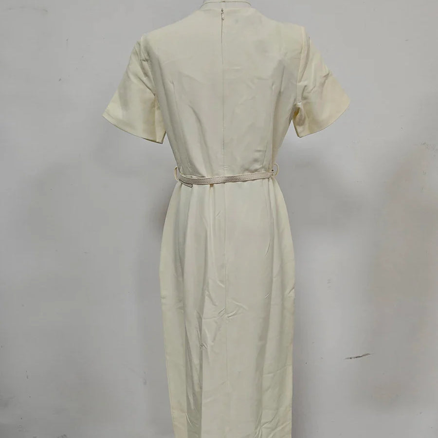 Solid Slimming Spliced Single Breasted Elegant Dresses for Women Square Neck Short Sleeves Split Dress Female New