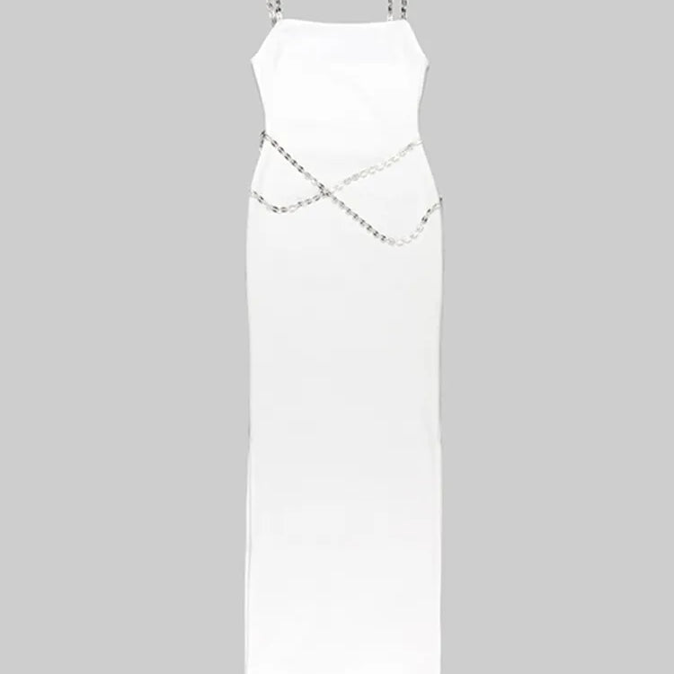 Women Summer Luxury Sexy Sleeveless Backless Chain Black White Maxi Long Gowns Celebrity Elegant Evening Party Club Dress