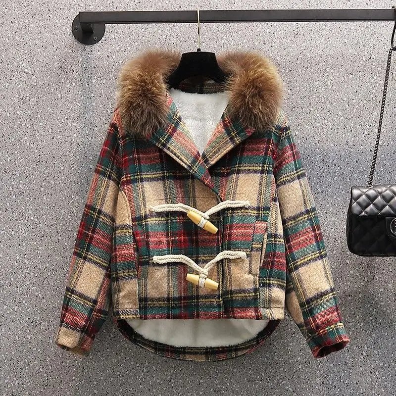 Winter New Korean Style Plush Thickened Plush Neck Jacket Knitted Dress Two Piece Elegant Women's Dress Set